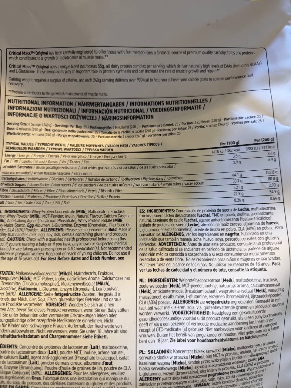 Valeurs critical mass